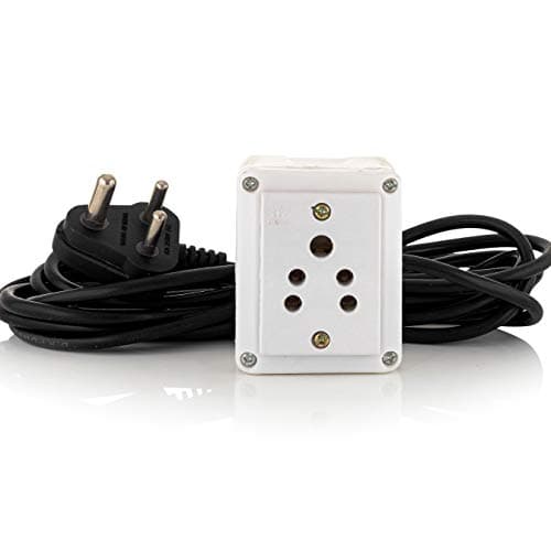 Hi-Plasst Single Socket Extension Board with 4-Yard Long Wire, 6A 3-Pin Top Plug & 3-Pin Multiplug for Diwali Lights, Balcony Decor, Festive Lighting (Only Socket, White)