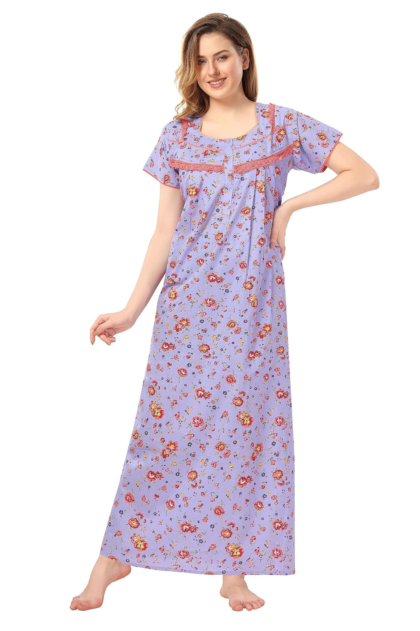 Soulemo Women Cotton Ankle Length Nighty (Indigo, 499Lxxl (Size - Xxl))