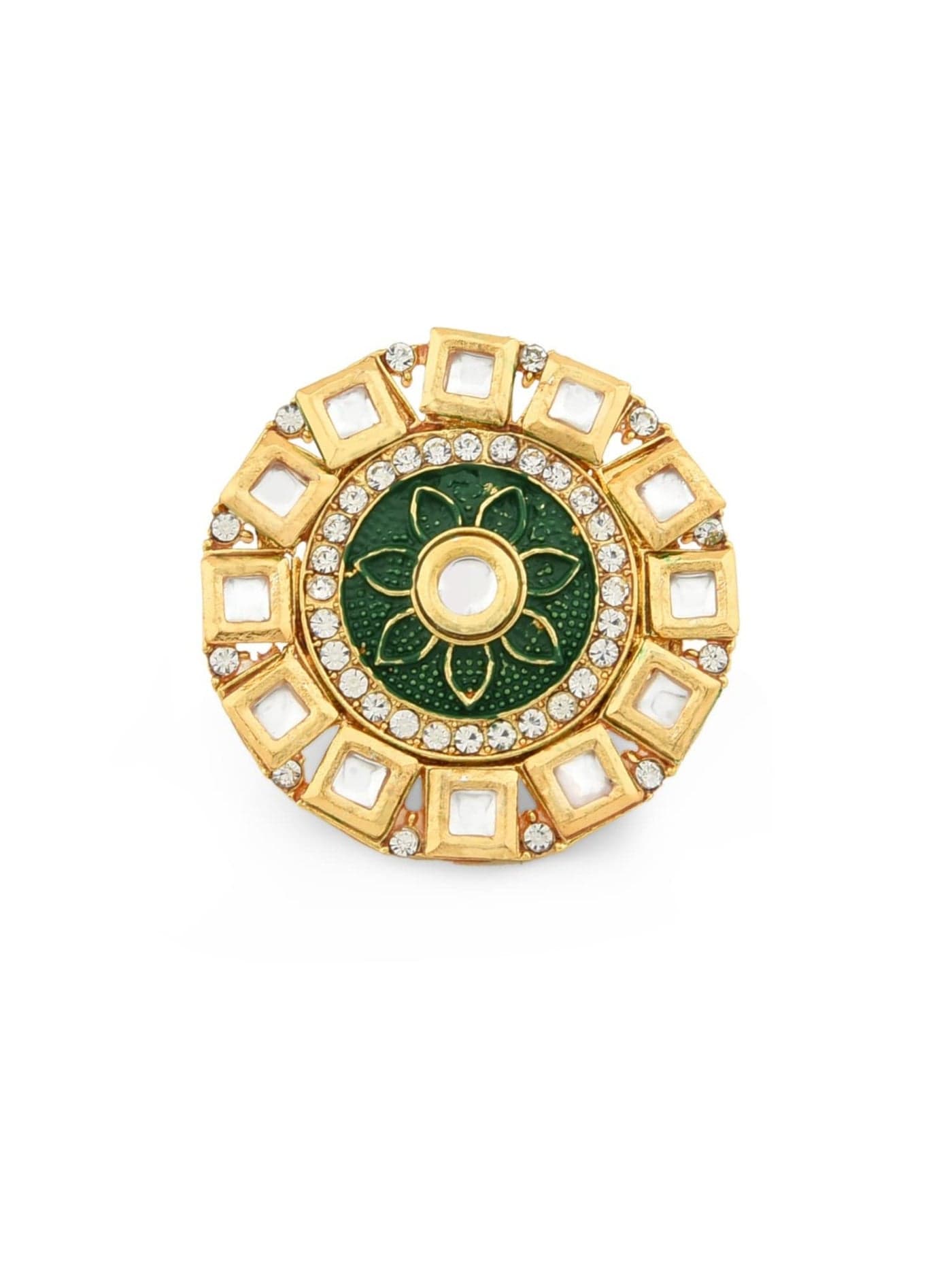 ZAVERI PEARLS Green Meenakari Flower Ethnic Kundan Adjustable Finger Ring For Women-ZPFK11539