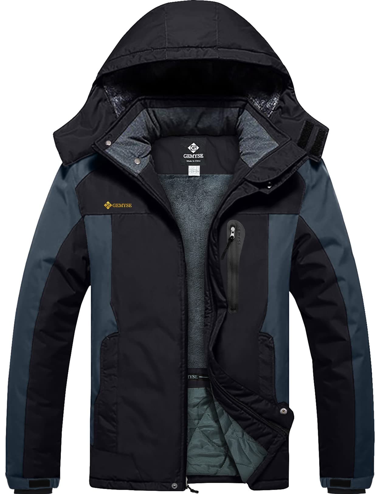 GEMYSE Mens Mountain Waterproof Ski Snow Jacket Winter Windproof Rain Jacket Black GreyXLarge