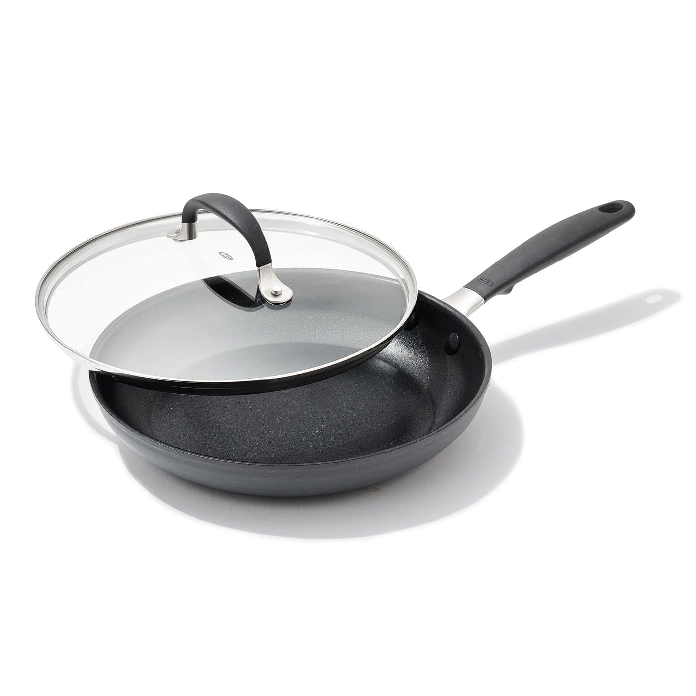 OXO Good Grips 95 Frying Pan Skillet with Lid 3Layered German Engineered Nonstick Coating Stainless Steel Handle with Nonslip Silicone Black