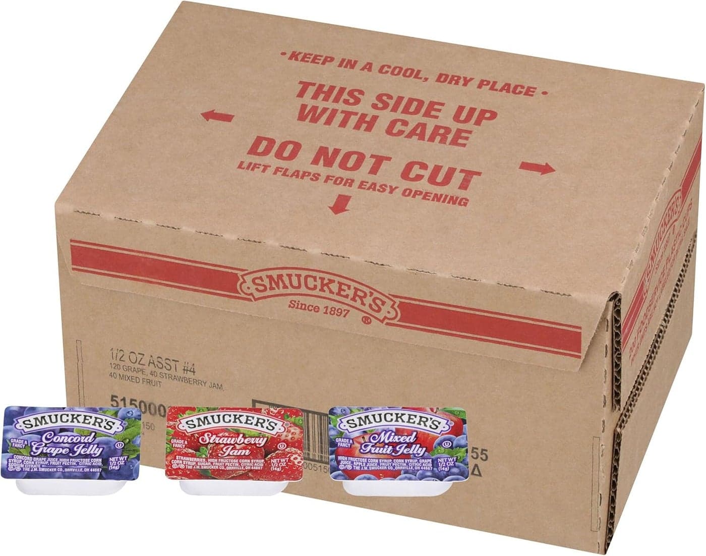 Smucker's Assortment No.4 - 0.5 Ounce Cups (Pack of 200) - Grape, Strawberry, and Mixed Fruit