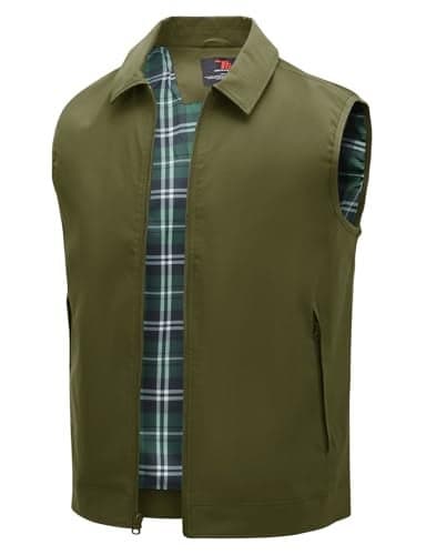 TBMPOY Men's Vest Casual Lightweight Thin Utility 3 Zip Pockets Stylish Sleeveless Jackets Summer Fall Golf Travel Business Outerwear Army Green XL