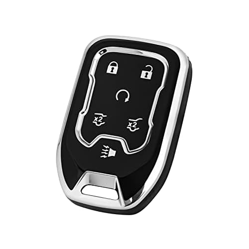 OFFCURVE Key Fob Cover for GMC Yukon/Yukon XL Terrain Acadia Sierra Soft TPU Key Fob Case for Chevy Chevrolet Suburban Tahoe Car Accessories Holder Remote Smart 6 Buttons Key Protector, Black
