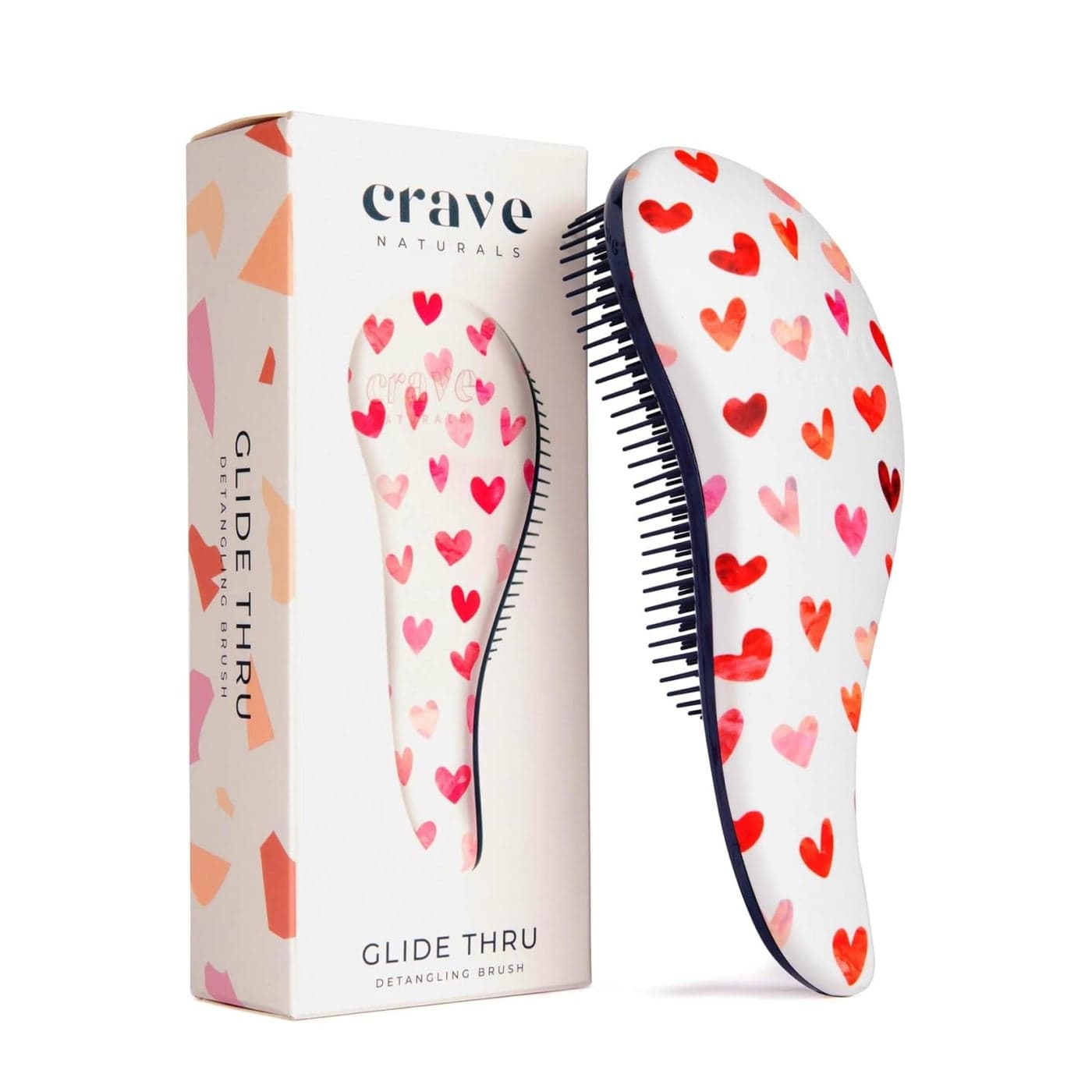 Crave Naturals Glide Thru Detangling Hair Brush Detangler Brush for Curly or Straight Wet or Dry Hair Gentle on Tangles Hairbrush and Comb Ideal for Adults and Kids 75x3Inch Pink Hearts