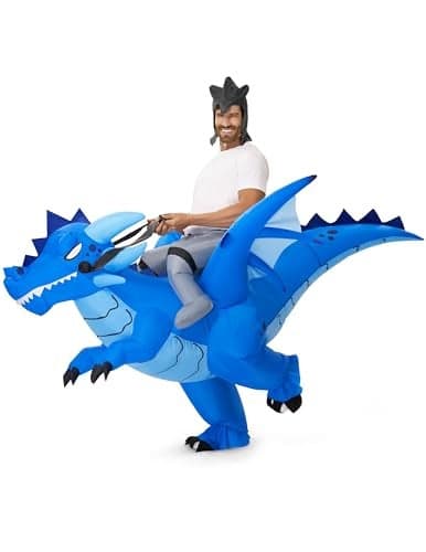 Spooktacular Creations Halloween Inflatable Costume, Riding an Ice Dragon, Blue Riding Blow-up Dinosaur Suit for Halloween Dress Up Parties, X-Large(75In)
