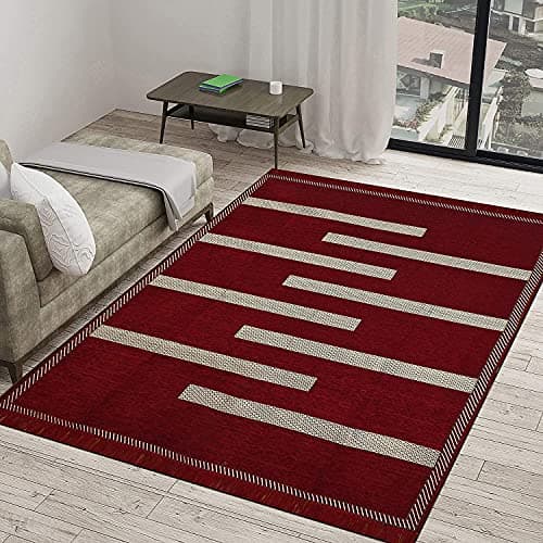 Sparrow World Designer Exclusive Velvet Carpet | Rug | Living Room | Bedroom | Hall | School | Temple | Bedside Runner | - |60" inch x 84" inch | 150 cm x 210 cm | 5 Feet x 7 Feet |- (Maroon)