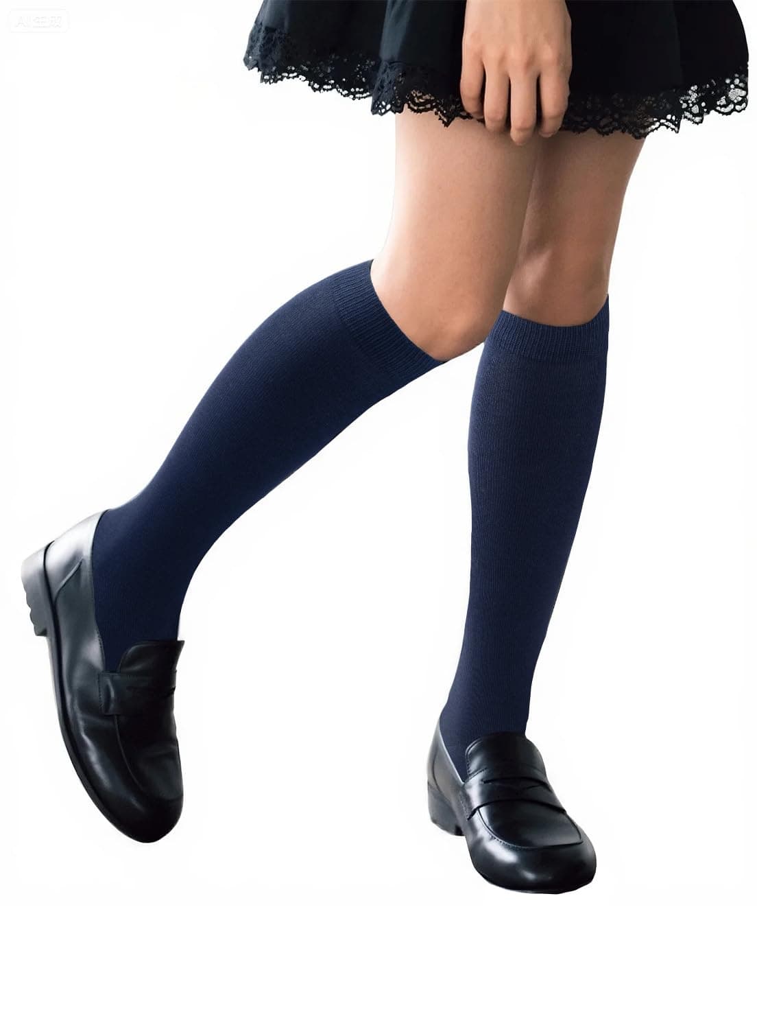 COTTON DAY 3 Pack Kids Girls Soft Knee High School Uniform Dress Socks Seamless Toe 8-10 Years Navy L (10)