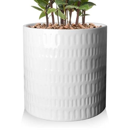 YUFDA 12 Inch Plant Pot,Ceramic Planter with Drainage,Large Planters for Indoor Plants,Indoor&Outdoor Plant pots,Ceramic Flower pots,Cylinder Flower Planter Pot(Pure White)