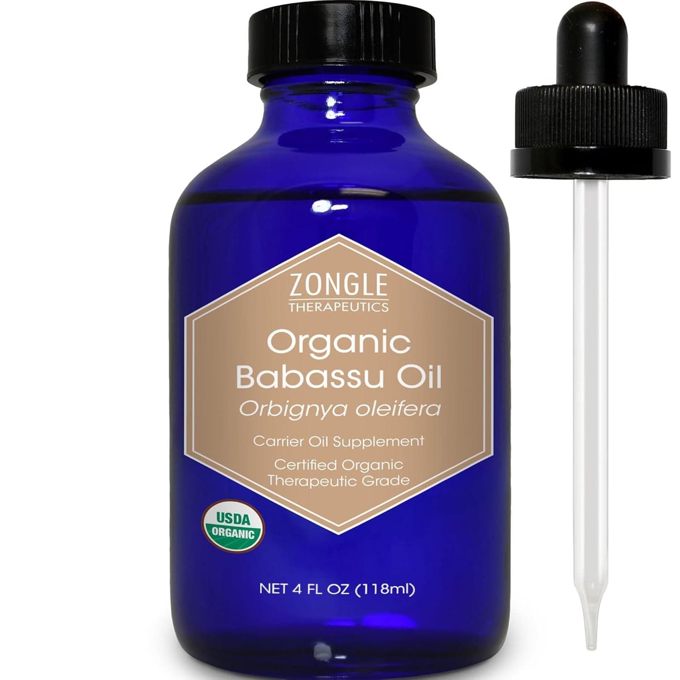 Zongle USDA Certified Organic Babassu Oil Safe to Ingest Unrefined Virgin Cold Pressed Orbignya Oleifera 4 oz