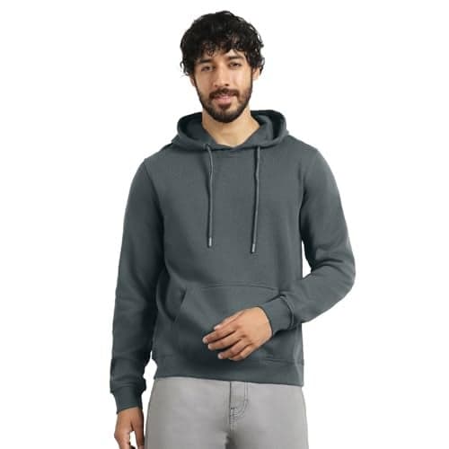 NOBERO Men's Cotton Blend Neck Hooded Regular Fit Sweatshirt (1M-TWHO-R0004-ElegantH_Graphite (2XL)
