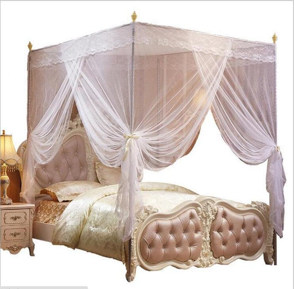 Nattey 4 Corners Canopy Bed Curtains Canopy Bed Netting Canopies for Girls Princess Adults Bed King White