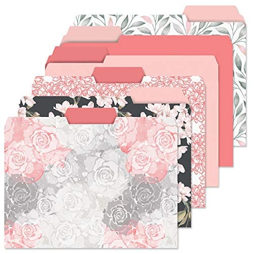Current Charcoal & Coral File Folders Value Pack - Bulk Set of 24, 6 Pretty Decorative Designs, 1/3 Cut Tabs, Heavy-Duty Paper Stock, Office Supplies for Home & Work, 9-½” x 11-¾” Letter Size