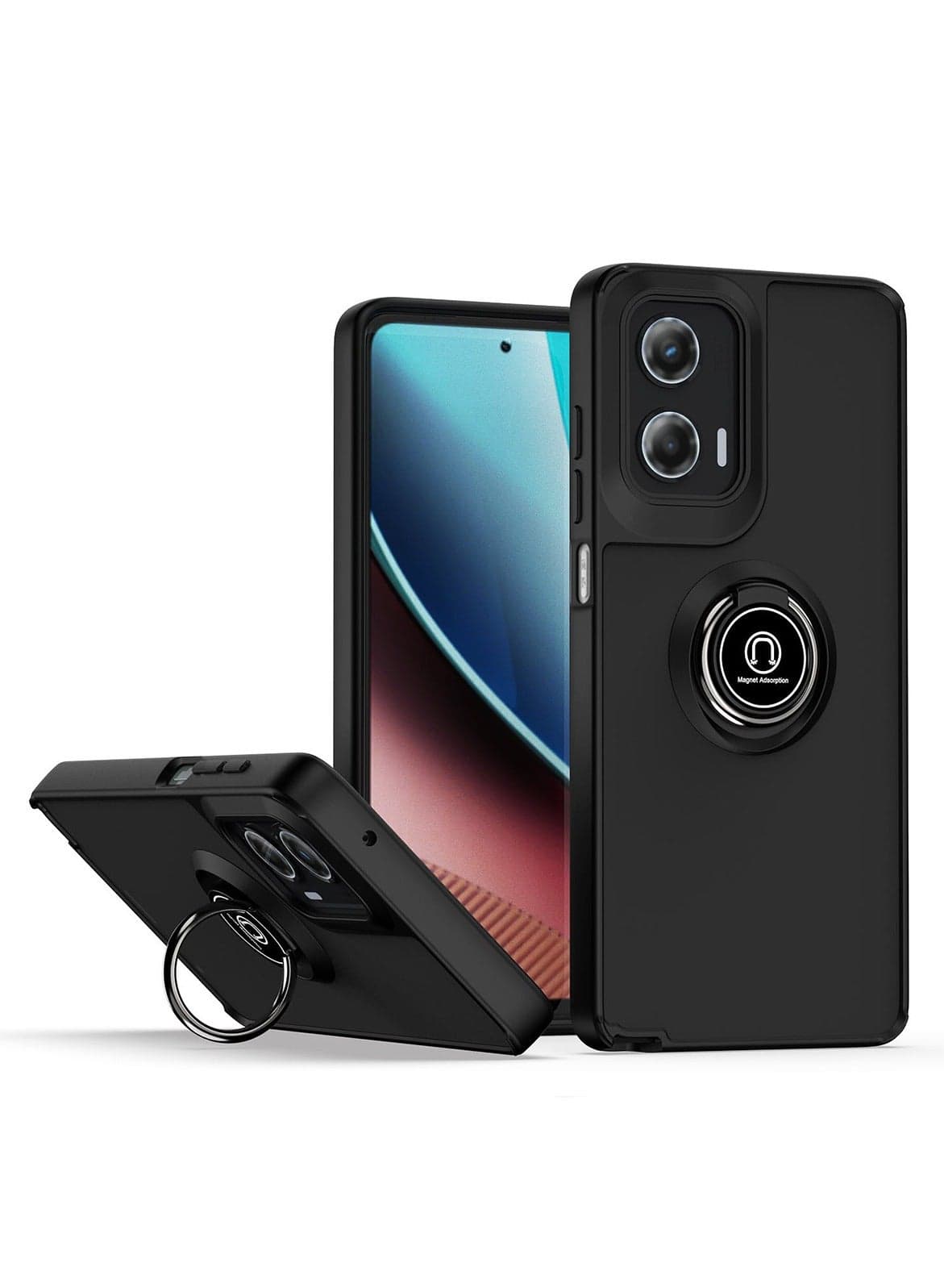 Case Cover for Motorola G35 5G, 360°Rotating Kickstand Ring + Support Magnetic Car Mount + Slim Thin PCTPU Shockproof Mobile Phone Case for Motorola G35 5G, Black