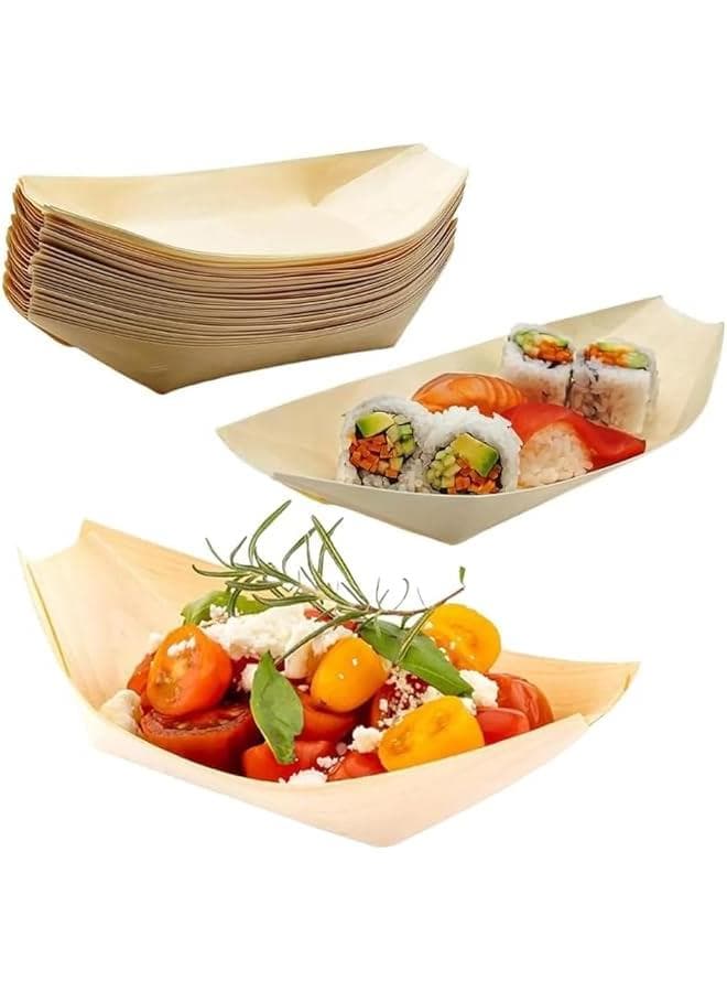 100 Pcs Disposable Wood Serving Boats, Wood Serving Boats Plates Trays, 5.5 x 3.2 Sushi Boat Serving Tray, Food Container Wood Bowl Perfect for Party, Restaurants, Catering and Home Use