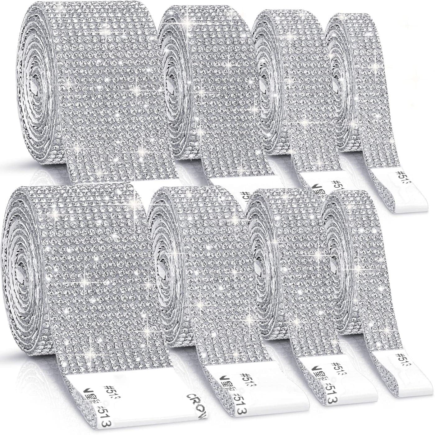 8 Rolls Rhinestone RibbonsCludoo 8 Yard Silver Self Adhesive Rhinestone Ribbon Bling Crystal Diamond Ribbon Roll Wrap Glittering Rhinestones Sticker for Decoration Car DIY Arts Crafts Wedding