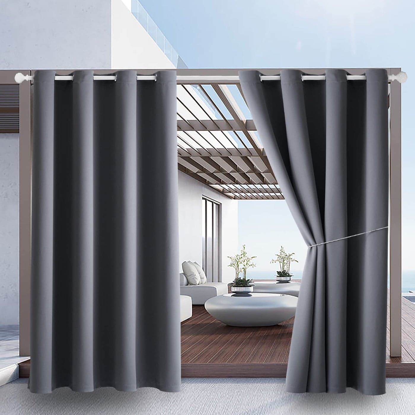Water Proof Outside Curtains with Grommet Top for Porch W52 x L120 Thermal Insulated Washable Light Block Outdoor Divider Drapes for Patio Gazebo Deck Pool Area Pergola Cabana Gray 2 Panels