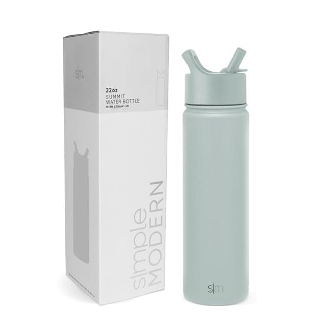 Simple Modern Water Bottle with Straw Lid Vacuum Insulated Stainless Steel Metal Cup Bottles | Reusable Leak Proof BPA-Free Flask for Gym, Travel, Sports | Summit Collection | 22oz, Sea Glass Sage