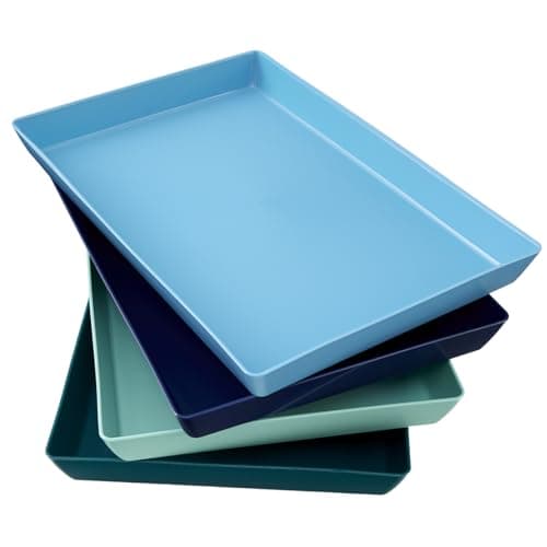 US Acrylic Coastal Plastic Serving Trays (Set of 4) 15” x 10” | Large Unbreakable Reusable Rectangular Party Platters | Serve Appetizers, Fruit, Veggies, & Desserts | BPA-Free & Made in USA