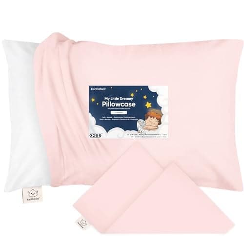 KeaBabies Toddler Pillowcase 13"x18" - Organic Cotton Toddler Pillowcase for Kids, Boys, Girls, Soft & Durable Cotton Cover for Miniature Sleepy Pillows, Cute Colors, Pillow Sold Separately(Mist Pink)