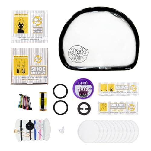 SlickFix Fashion Emergency Kit with Travel Pouch | 13 Must-Have Fashion & Wardrobe Fix Essentials – Safety Pins, Dressing Tape, Nipple Covers, Shoe Bite Pads & More | Perfect for Travel, Weddings & Daily Use