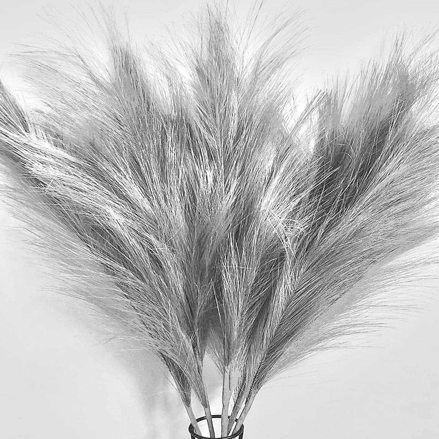 Pusuny Faux Pampas Grass7 PCS 24 inch Gray Pampas Grass Decor 7 Branches Each Stem Fluffy Small Pompous Grass for Vase Filler in Table Vase Decor for House Office Boho Wedding Flower Gray