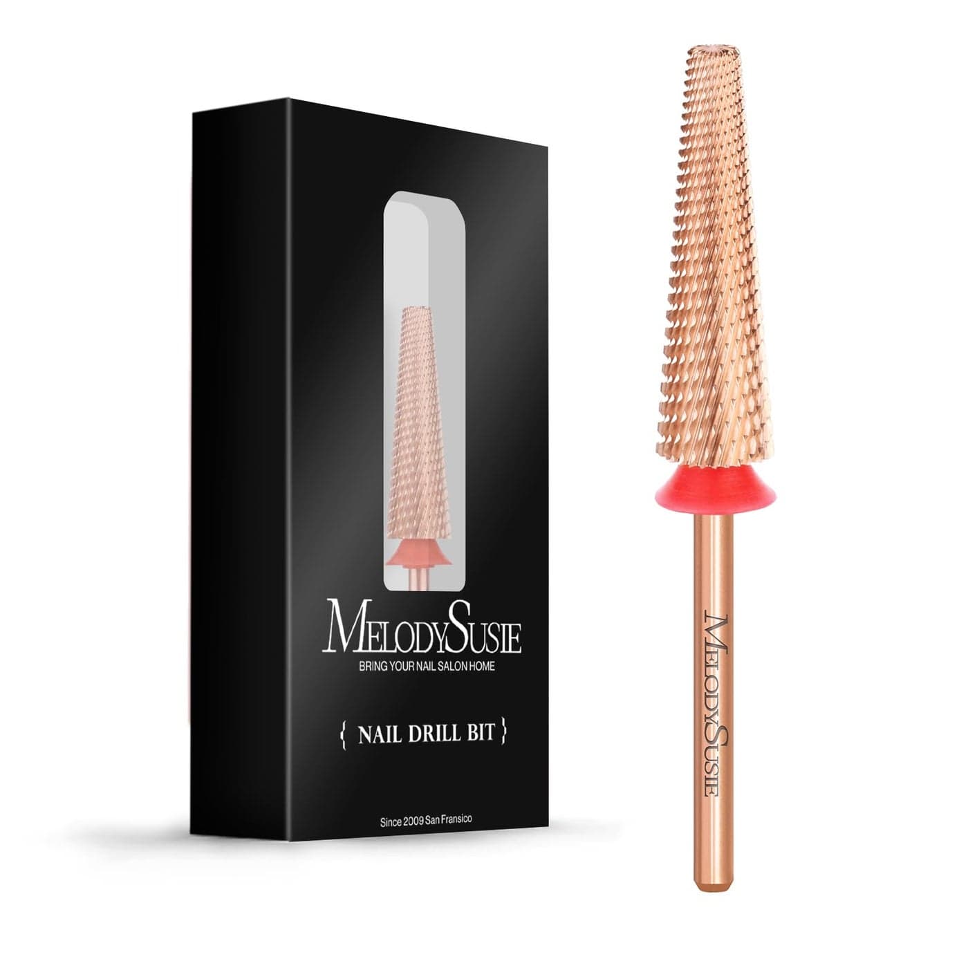 MelodySusie Super Long 5 in 1 Nail Drill Bits 332 Carbide Tungsten Bits Suitable for Manicure Pedicure Cuticle Gel Polishing Professional Advanced Bits Rose Gold Series BitX Fine