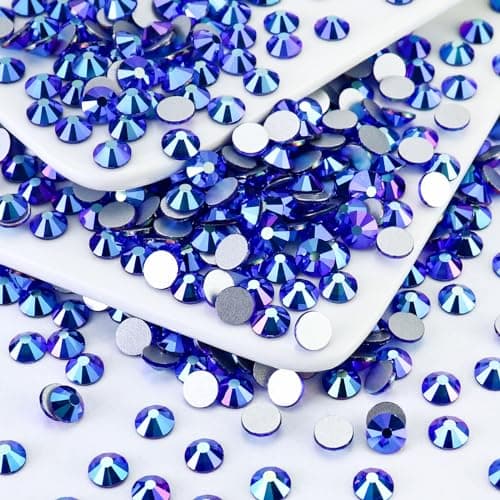 Briskbloom 1440PCS SS20 Crystal Glass Flatback Rhinestones Round Flat Back Crystal Gems for Nail Art and Craft Clothes Glue Fix Diamond Stones SapphireRoyal Blue AB 4648mm