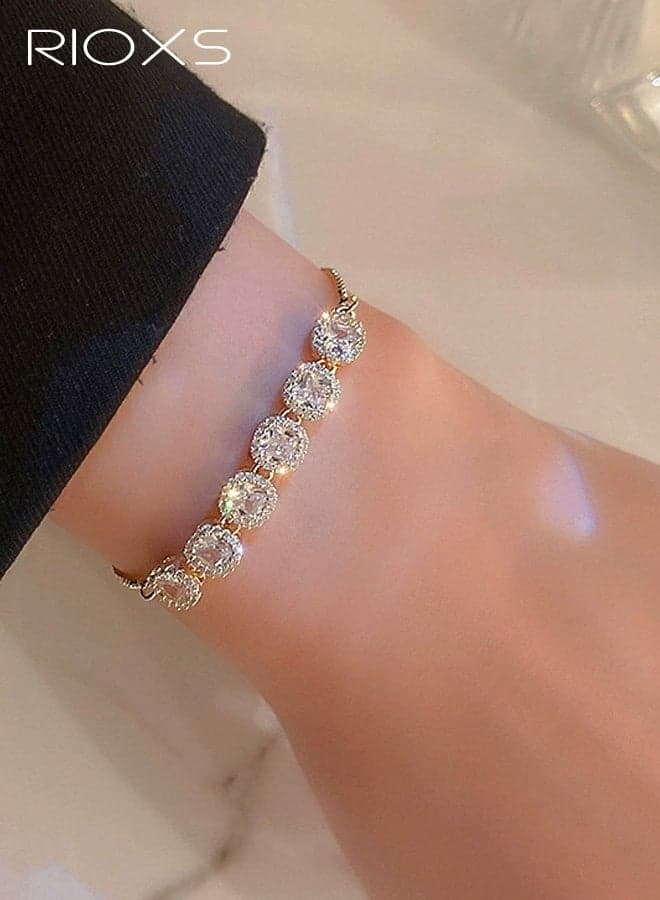 Birthstone Bracelet for Women, Tennis Bracelet with Cubic Zirconia, Adjustable Slider Rhinestone Bracelet Christmas Birthday Anniversary Friendship Jewelry Gift for Her Mom Wife Girlfriend