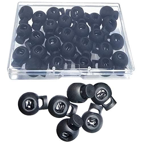 25 PCS Adjustable Ball Cord Lock Round Toggle Stopper Cord Stop Rope Toggle Spring Cord Clips, for Paracord, Drawstrings, Camping, Hiking, Shoelace Replacement, Sports, Backpack, Black