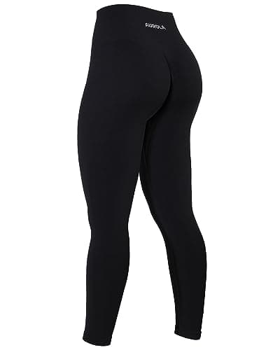 AUROLA Power Workout Leggings for Women Tummy Control Squat Proof Ribbed Thick Seamless Scrunch Active Pants,Black,XL
