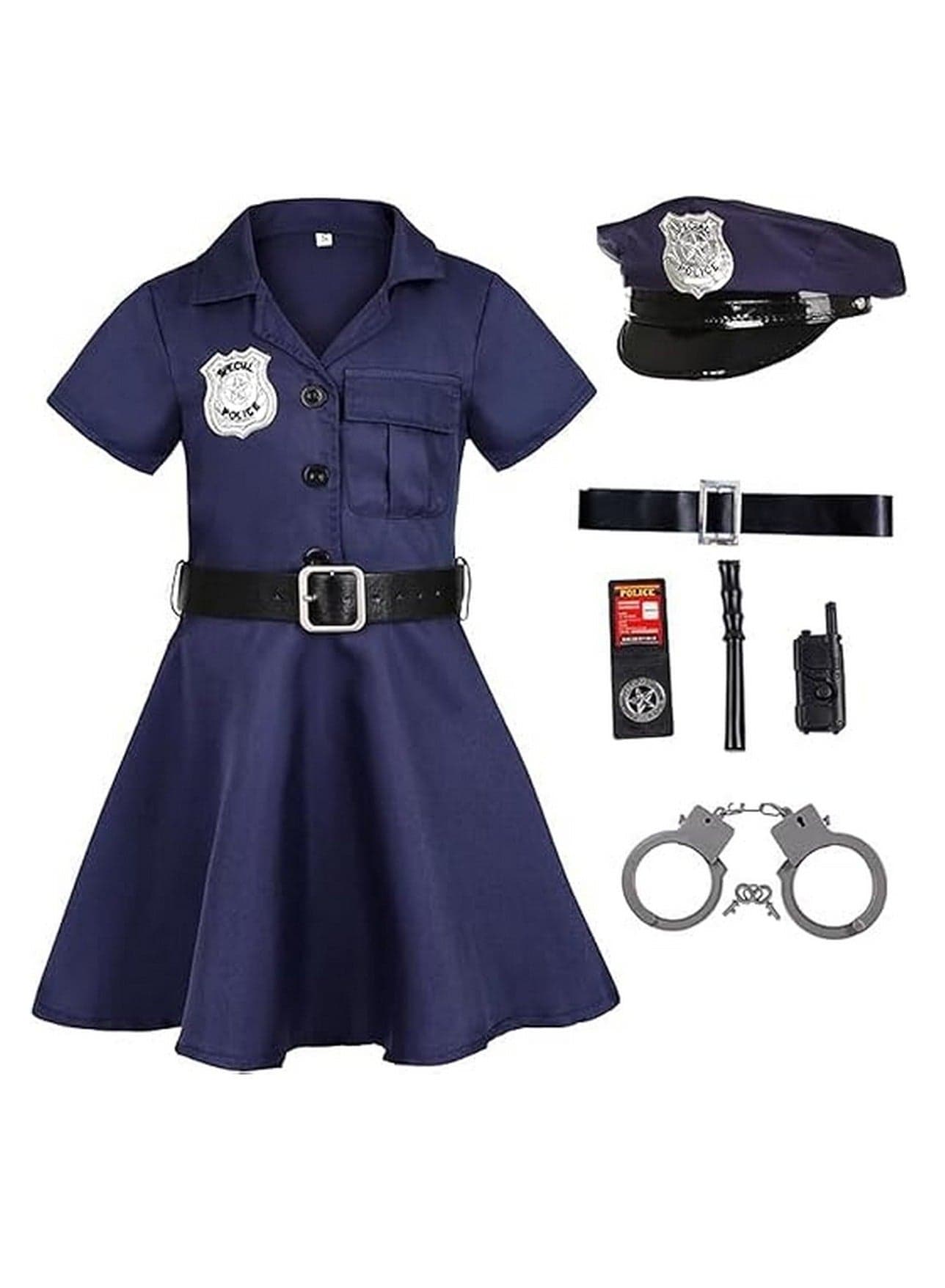 Girls Police Costume Costumes for Kids Role Play Kit with Gift Accessories Suitable for Children 100-130cm