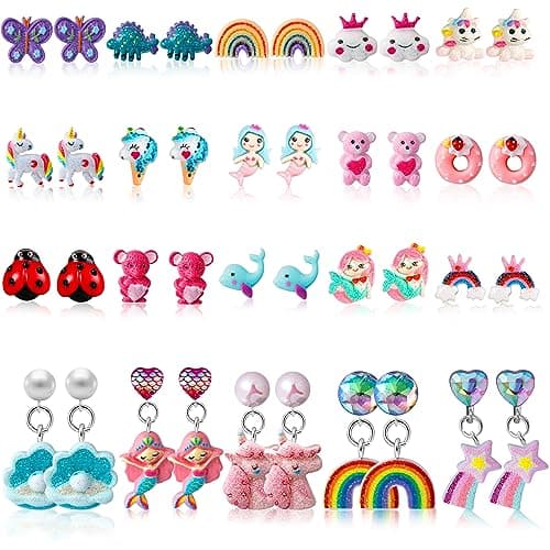 Kids Clip On Earrings for Girls 20/30 Pairs Hypoallergenic Clip on Earrings for Kids Cute Animal Earrings for Little Girls Toddlers Jewelry Set Party Favor Gift (20 Pairs)
