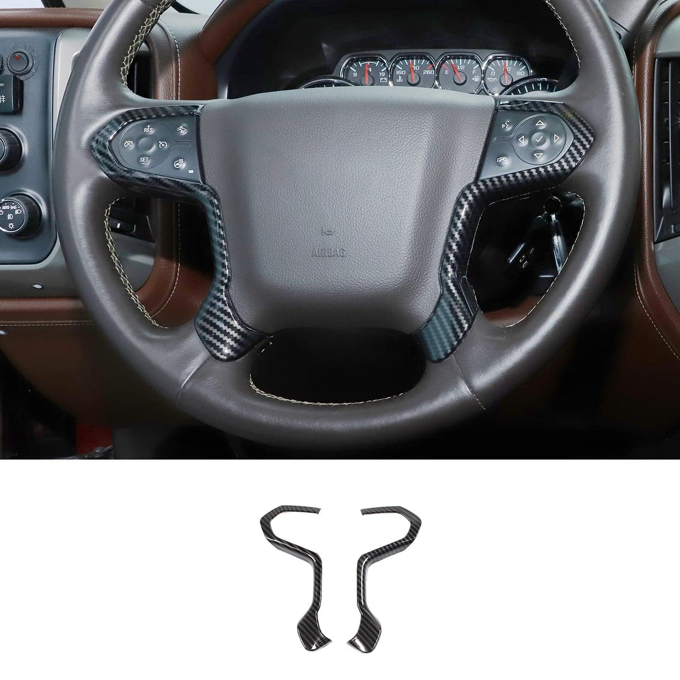 JeCar Steering Wheel Trim Cover ABS Interior Decoration Accessories Compatible with Chevy SilveradoGMC SierraSuburbanTahoeGMC Yukon 20142018 Carbon Fiber Finish