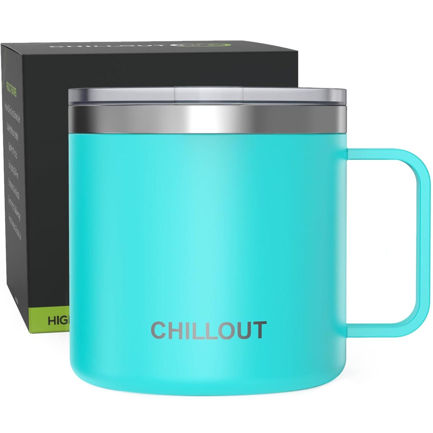 CHILLOUT LIFE Stainless Steel 16 oz Vacuum Insulated Coffee Mug with Handle and Lid Large Thermal Camping Coffee Mug Cup with Durable Sliding Lid for Men Women Keeps your Beverages HotCold