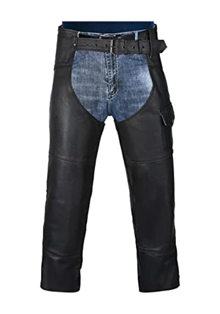 HWK Motorcycle Leather Chaps for Men and Women - Black Road Rash Protection Chaps