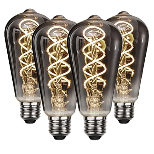 Edearkar ST64 Vintage Edison Filament Light Bulb, Warm White Antique Flexible Spiral LED Filament Light Bulb, E26 Base Smoky Grey Glass Finishing, Dimmable Chandelier Vintage Fixture (4 Pack)