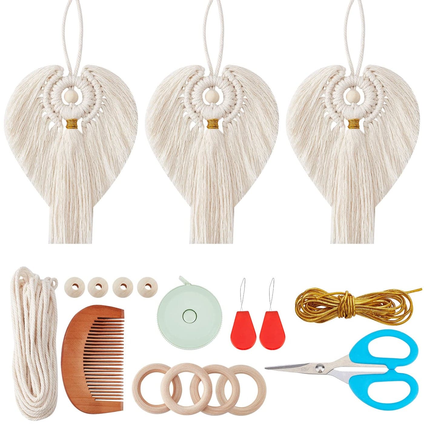 FREEBLOSS 3 Set DIY Macrame Angel Kit Hanging Ornament Boho Wall Decor Spring Gift for Mom Girls Beginners DIY Kit