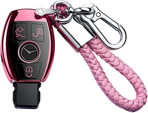Tukellen for Mercedes Benz Keychains with Key Fob Cover Special Soft TPU Key Case Cover Protector Compatible with Mercedes Benz C E G S M GL CLS CLK G Class Keyless Smart Key FobPink