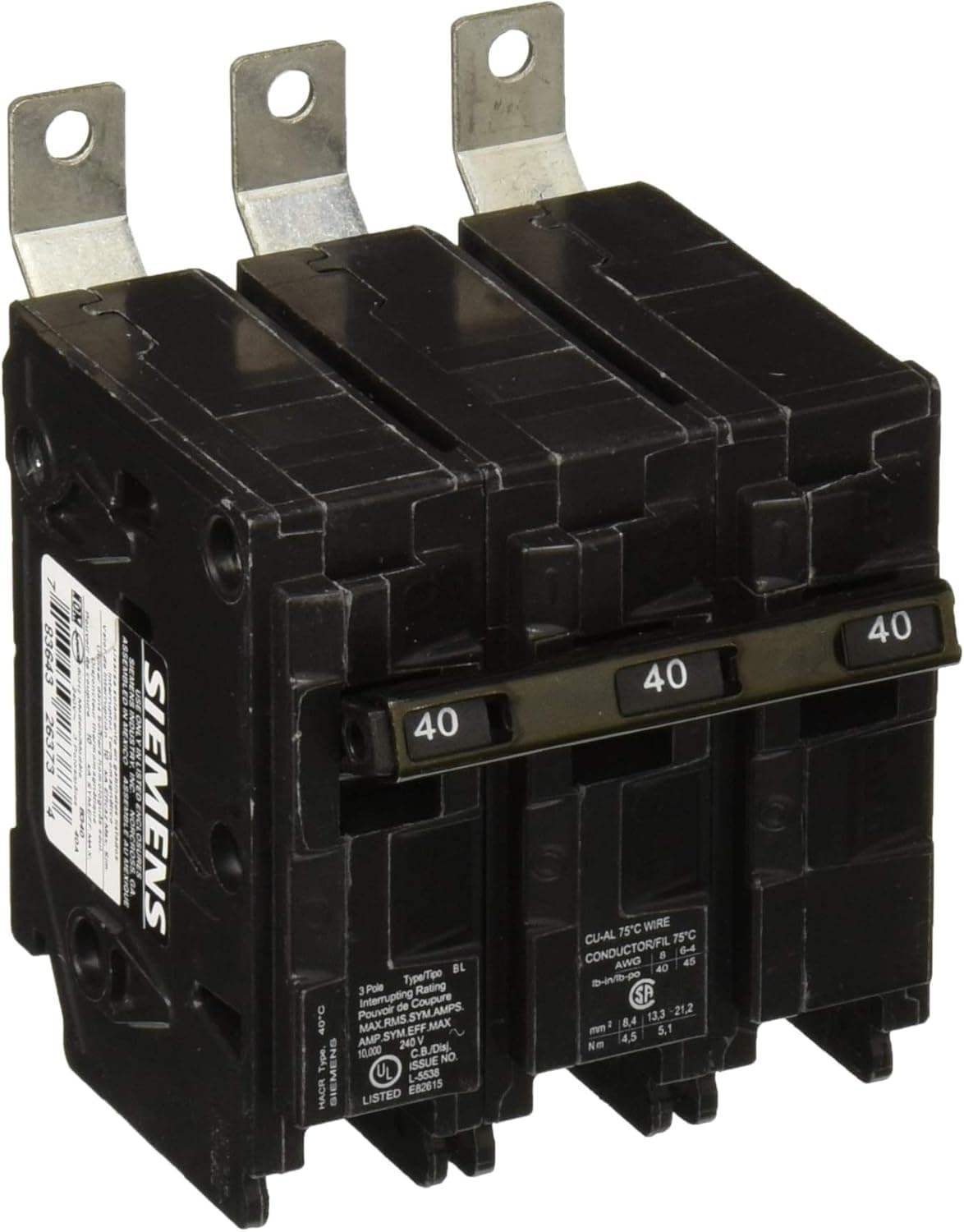 SIEMENS B340 40Amp Three Pole 240Volt 10KAIC Bolt in Breaker