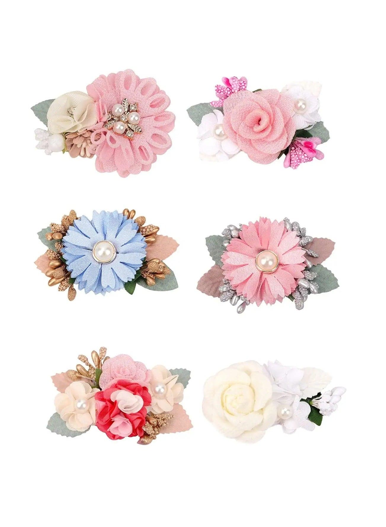 Flower Hair Clip Set for Baby Girls 6Pcs Delicate Floral Barrettes Hair Care Hair Bands Accessories Bows Hemming Clip for Newborn Infant Baby Toddles Teen Girl Gifts Six Flower Style