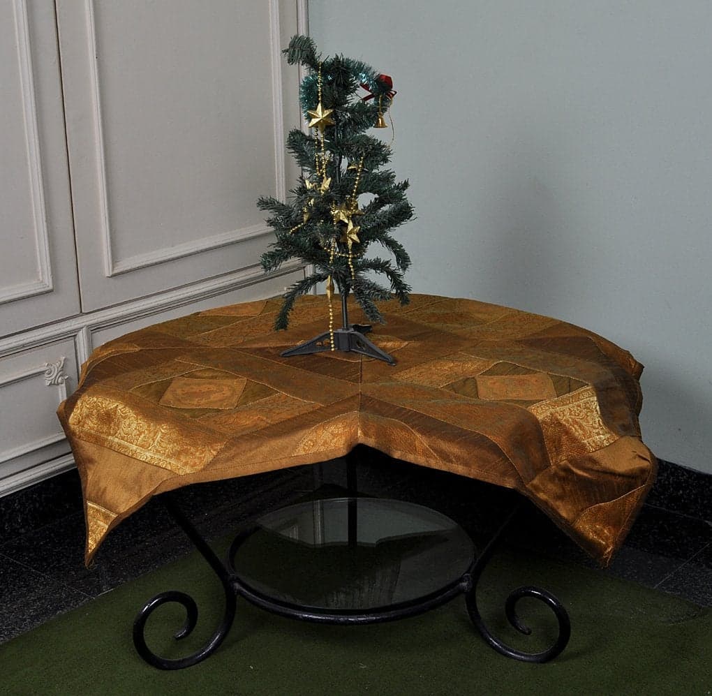 Lalhaveli Traditional Christmas Decoration Brown Elephant Work Silk Table Cloth 35 X 35 Inches
