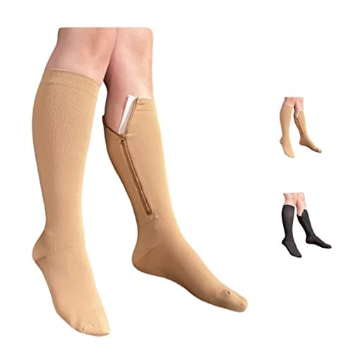 Ziperior Inside Leg Zipper 20-30 mmHg Compression Grade Calf Closed Toe Socks (Nude, 4X-Large)