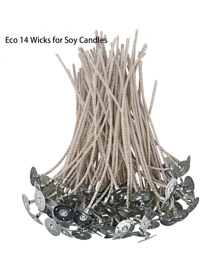 100pcs ECO 14 Wicks for Soy Candles, 6 inch Pre-Waxed Candle Wick for Candle Making,CD18 Thick Candle Wick with Base