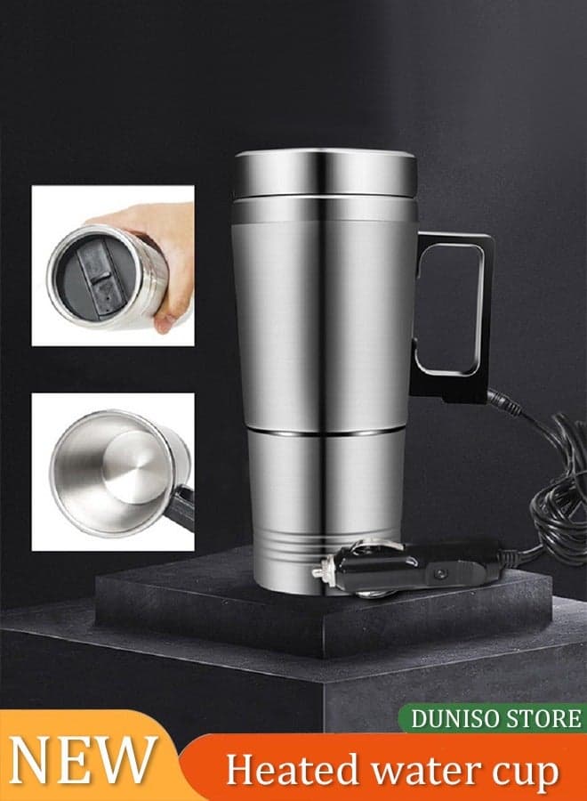 Portable Electric Car Cup: 12V Kettle Mini Water Boiler for Car Heated Travel Mug Stainless ,Smart Precision Temperature Adjustment Coffee Tea Truck Cup with (350Ml+150ML)