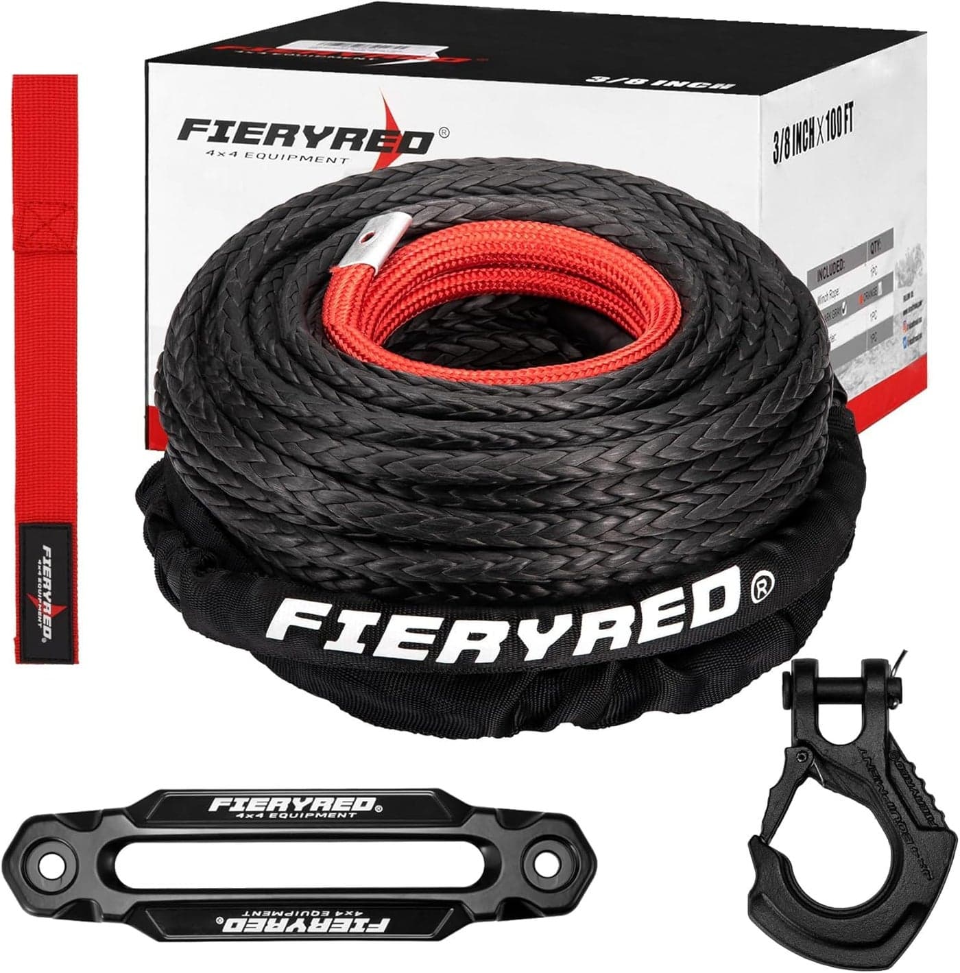 FIERYRED Synthetic Winch Rope 38 Inch100FT 23809Ibs Winch Line Cable Rope with Winch Hook Fairleads for 4WD Off Road Vehicle ATV UTV SUV