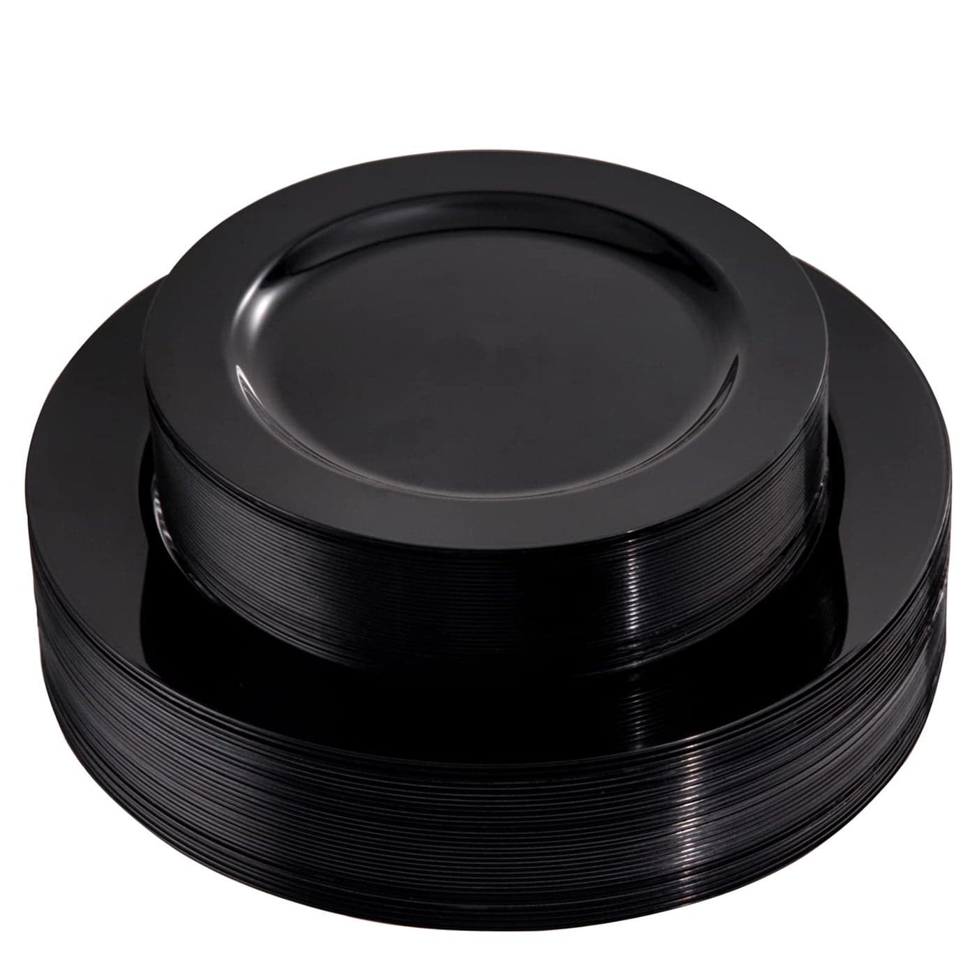 FLOWERCAT 60PCS Black Plastic Plates Heavy Duty Black Disposable Plates for 30 guests PartyFathers DayWedding Include 30PCS 1025inch Dinner Plates and 30PCS 75inch DessertSalad Plates