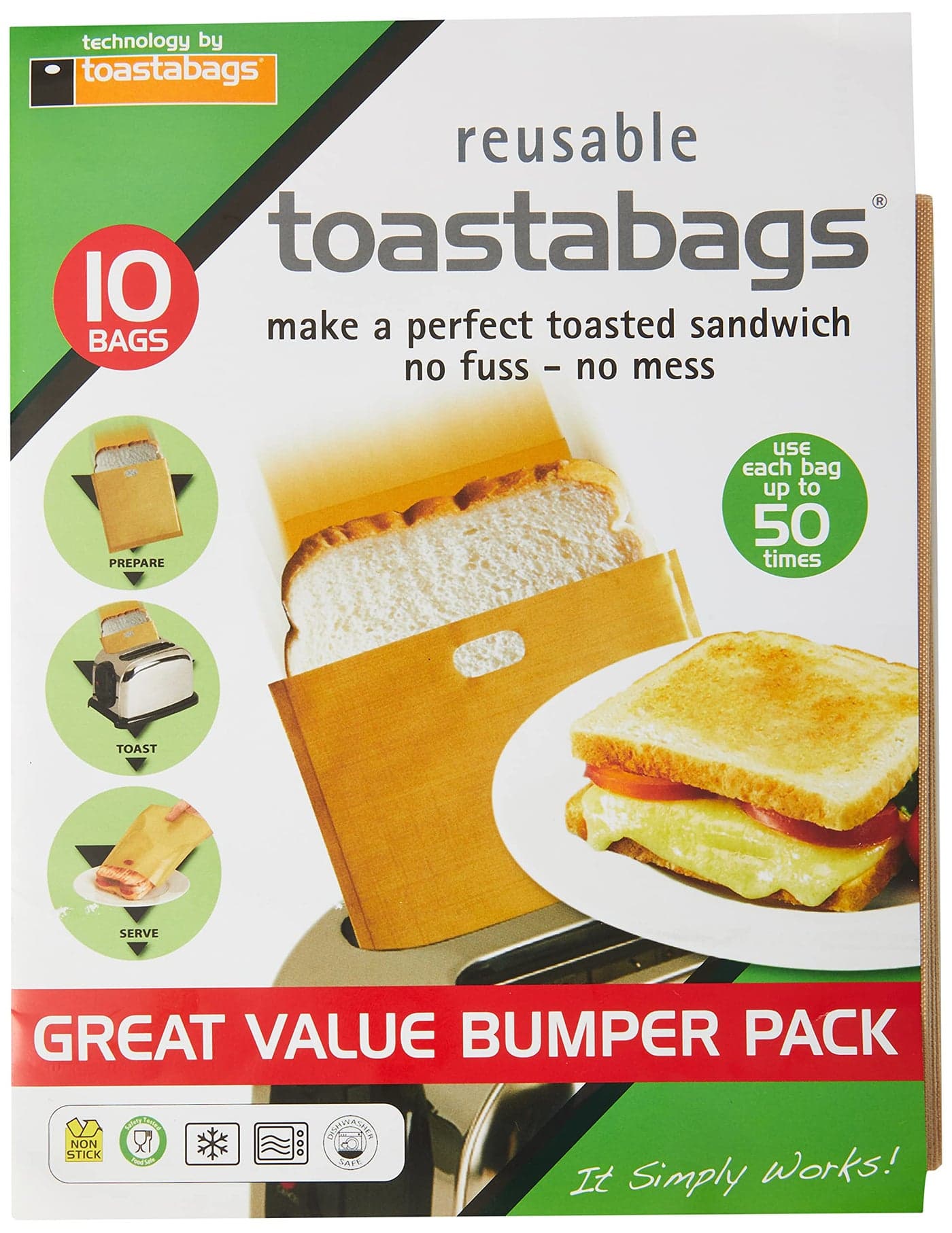 Toastabags Toast Bags 50 use Pack of 10 Acrylic Gold