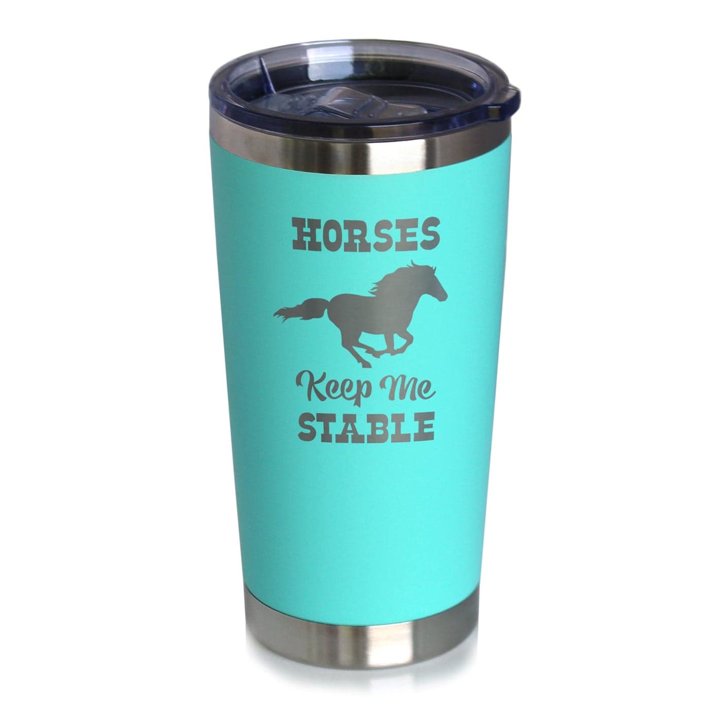 Bevvee Horses Keep Me Stable Insulated Coffee Tumbler Cup with Sliding Lid Stainless Steel Insulated Mug Horse Themed Coffee Gifts Teal