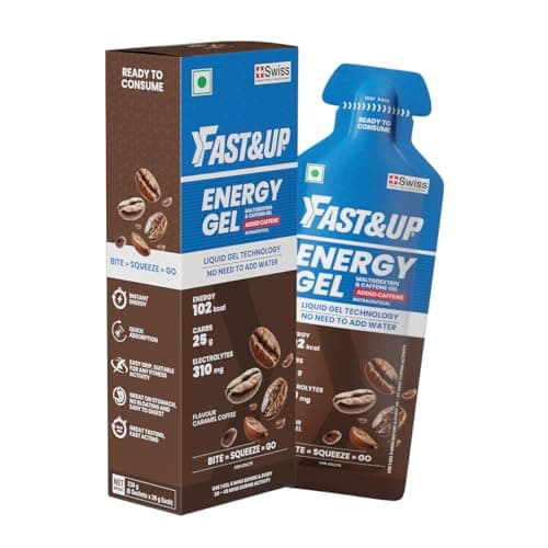 Fast&Up Energy Gel- Caramel Coffee flavour (Caffeinated) - Pack of 6 Gel Sachets, 39g per sachet- For Instant energy boost, Improved endurance and performance